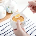 thumbnail image 3 of Ceramic Sugar Bowl With Lid, Porcelain Sugar Pot With Spoon, Small Salt Pot, Storage Jar , For Coffee Bar, Restaurant-Flower-3 Set, 3 of 8