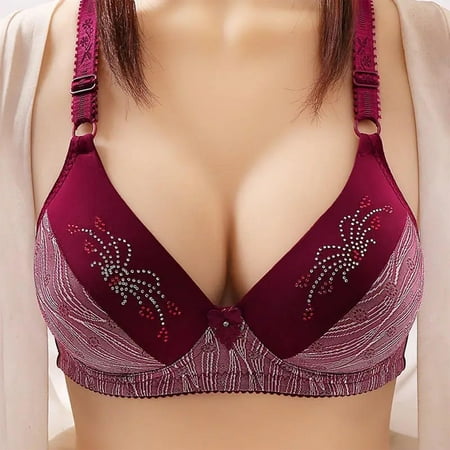 Gnurob Padded Push Up Bralettes for Women Plunge Seamless Bra Plus Size Brassiere Adjustable Strap Bras Hide Back Fat Underwear Full Figure Bralette Clearance Saving Wine Medium