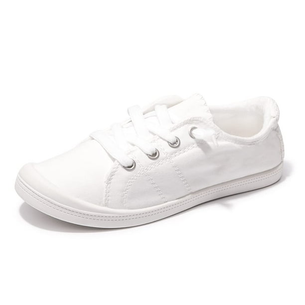 Zapatillas slip-on de lona para mujer BENEKER blancas, planas y cómodas