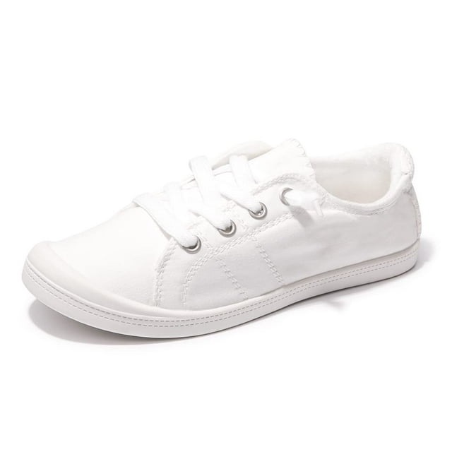 Zapatillas slip-on de lona para mujer BENEKER blancas, planas y cómodas