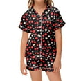 thumbnail image 2 of WRTFVZA Girls' Sleepwear Size 12-13 Years Black ​​Toddler Girls Pajama Set Floral Print Short Sleeve Button Down Top Shorts 2PC Satin Sleepwear​​, 2 of 4