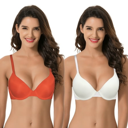 Curve Muse Women s Plus Size Full Coverage Padded Underwire Bra-2PK-IVORY FLAME-46DD