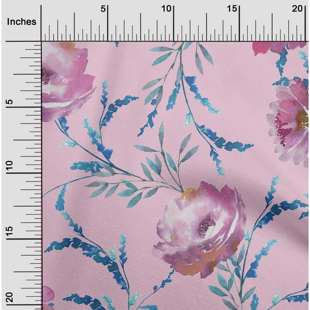 oneOone Polyester Lycra Fabric Watercolor Leaves & Peony Floral Decor Fabric Printed BTY 56 Inch Wide