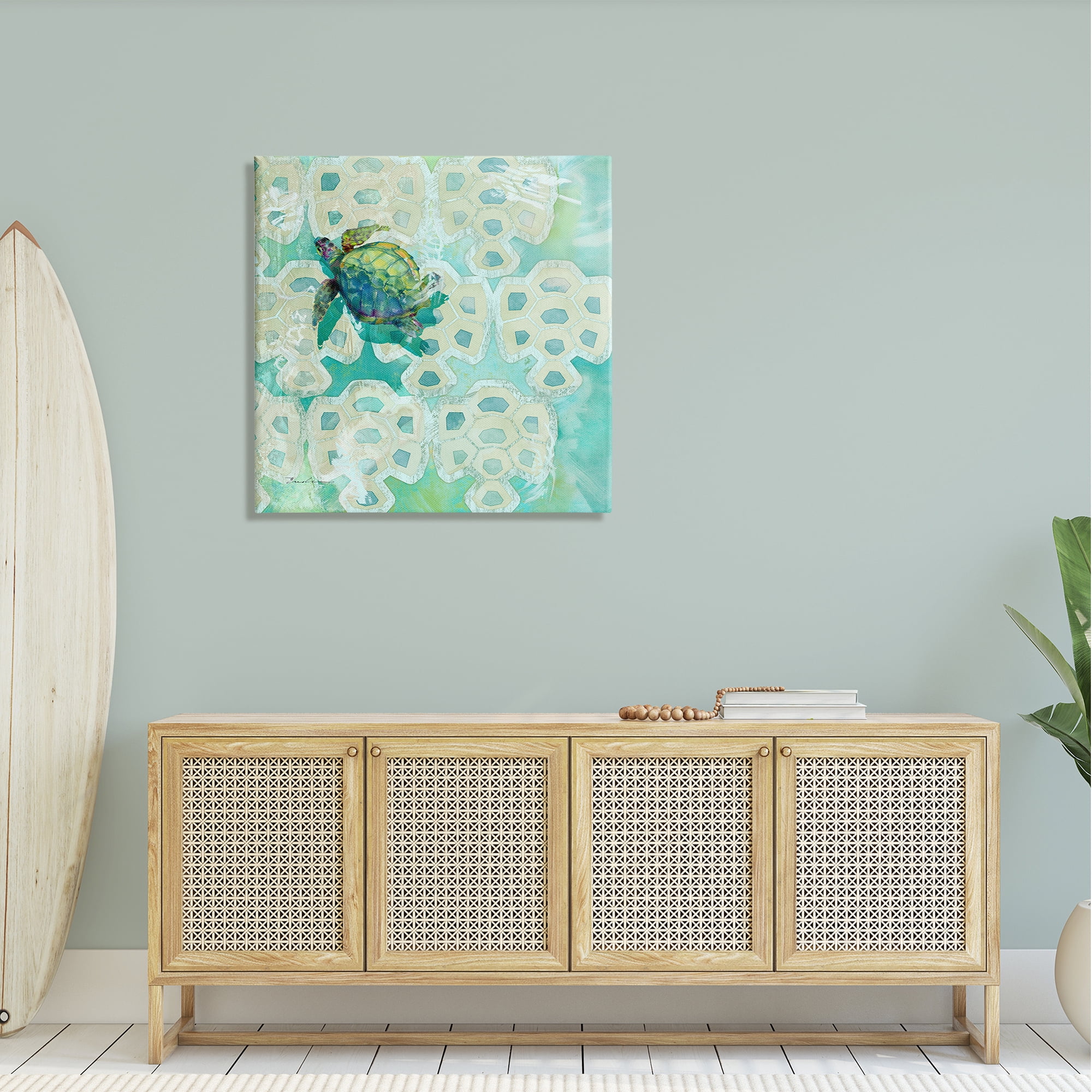 Stupell Sea Turtle Geometric Pattern Landscape Painting Gallery Wrapped Canvas Print Wall Art