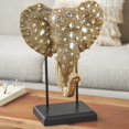 thumbnail image 2 of 13" x 8" Gold Resin Beaded Elephant Sculpture with Rhinestone Accents and Black Metal Stand, by DecMode, 2 of 9