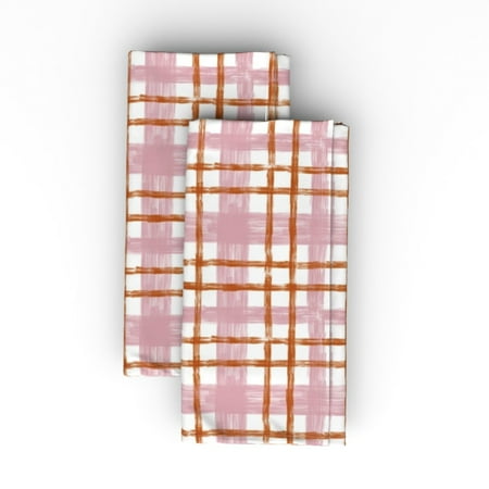 

Cotton Sateen Dinner Napkins (Set of 2) - Plaid Blush Femine Check Pink Tartan Geometric Grid Summer Picnic October Fall Colors Gingham Print Cloth Dinner Napkins by Spoonflower