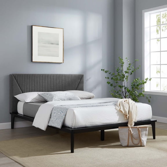 Modway Dakota Upholstered Queen Platform Bed in Black Gray