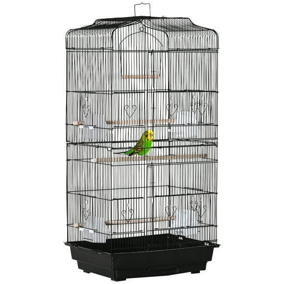 PawHut 36" Bird Cage for Finches Canaries, Budgies, Parrot w/ Handle, Black