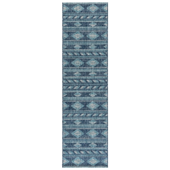 Safavieh Courtyard Allycia Geometric Indoor/Outdoor Runner Rug, Navy/Aqua, 2'3" x 12'