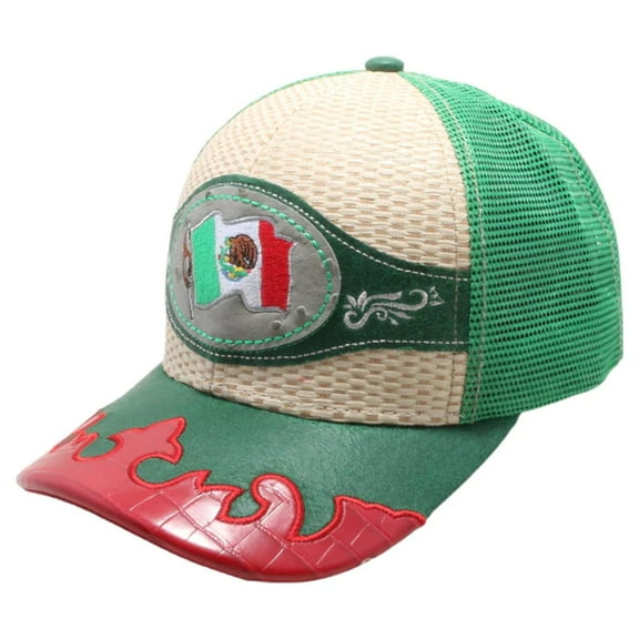 Mexico Flag Straw Fablic Trucker Green Cap Hat