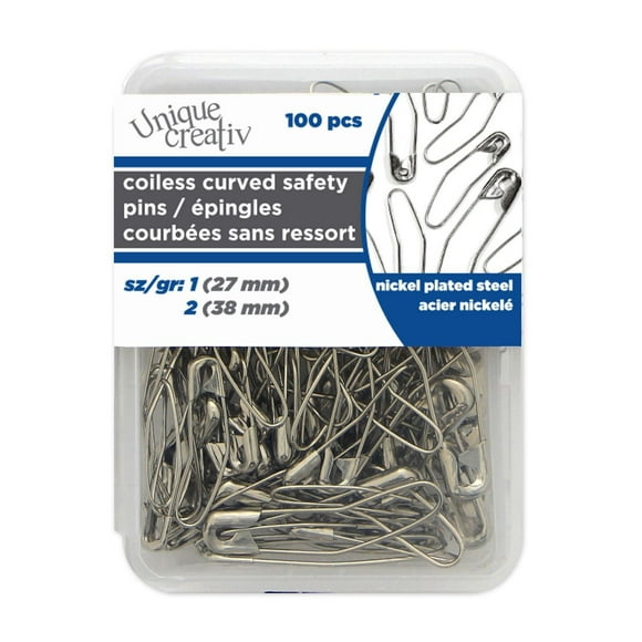 Unique Creativ Curved Safety Pins – Coil‑less, Silver, 100 pcs (Quilting)