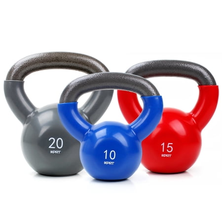 XPRT Fitness Vinyl Kettlebell Weight Combo Set of 3  10  15  20 Lb.