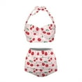 thumbnail image 3 of Yuyamidu Pink Women Bikini Swimsuit Set Quick-Dry Halter Swimsuits, Cherry Ruched Tie Knot Bikini Set of 2 Surfing/Swimming Tummy Control Beachwear Bathing Suit Size M, 3 of 6