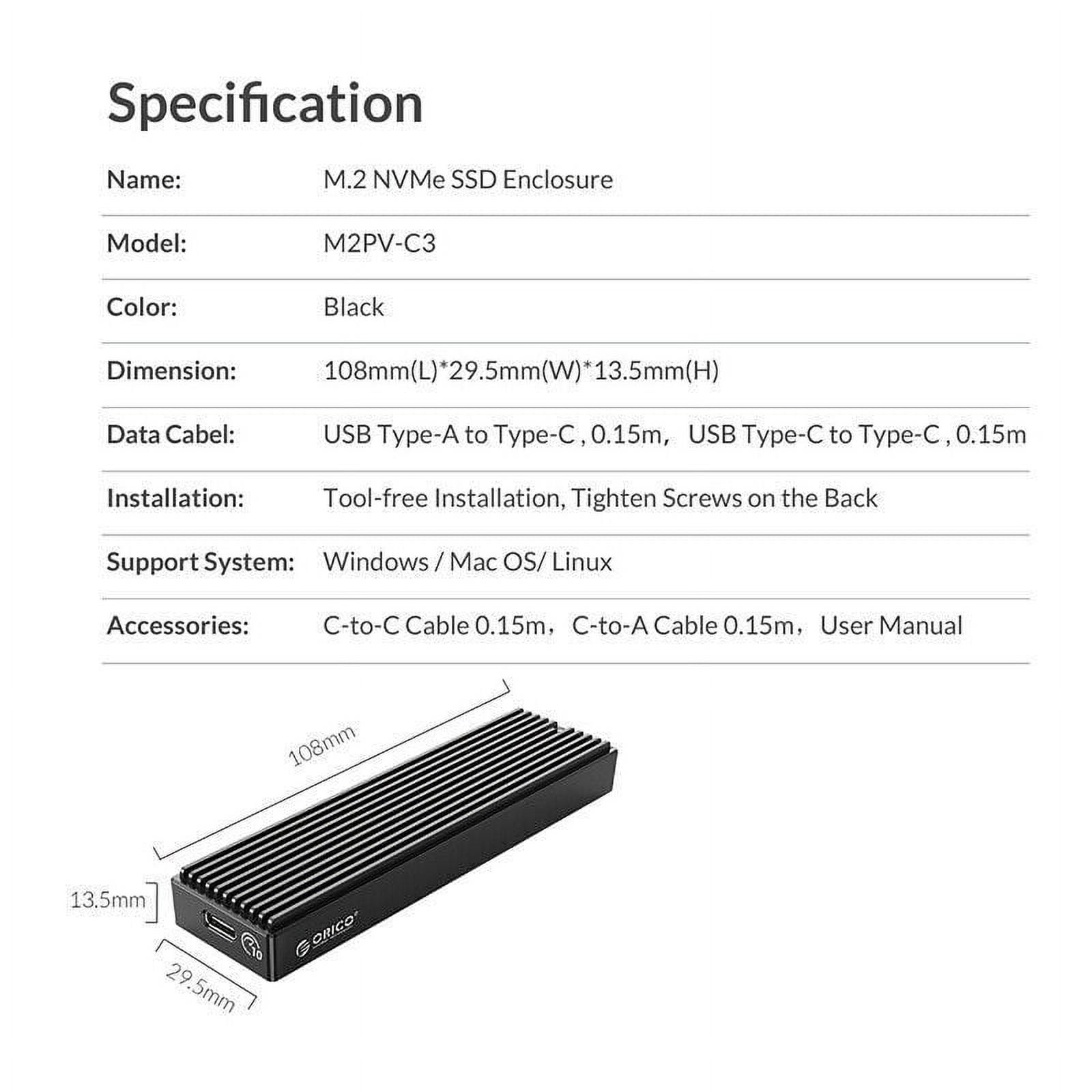 Realtek RTL9210 M.2 NVME SSD Case 10Gbps Transmission, Tool-Free Installation, for Windows/Mac/Linux Systems SSD Case