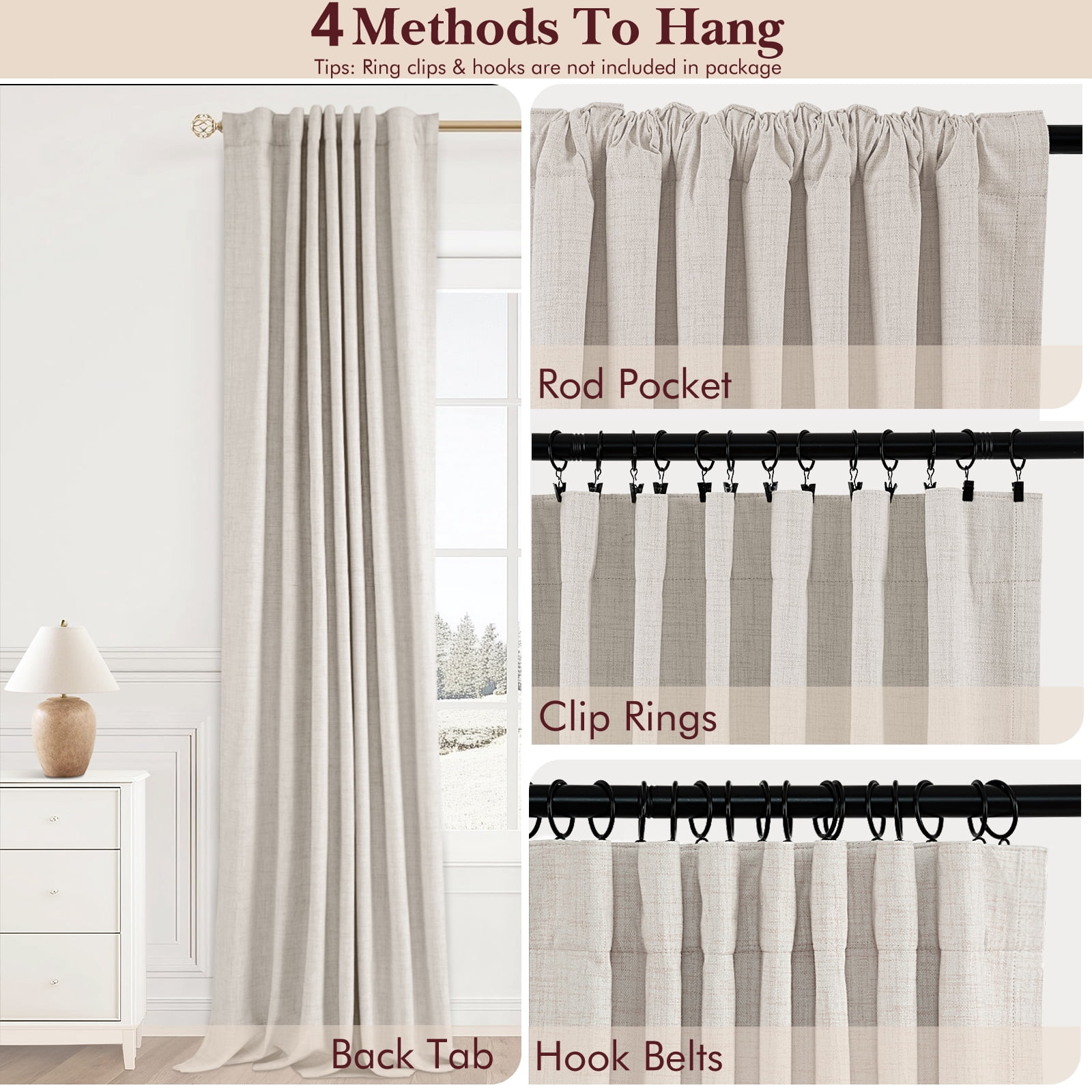 100% Blackout Curtains,50"Wx84"L Faux Linen Textured Back Tab/Rod Pocket Curtain,2 Panels Set,Thermal Insulated Curtains for Livingroom,Cream