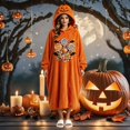 thumbnail image 2 of YUEHUA Unisex Plush Relax Loungewear, Adult Hooded Zipper Halloween Sleep Onesie, Cute Pumpkin Face Print Breathable Warm One Piece Jumpsuit for Men Women, 2 of 5