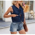 thumbnail image 6 of Women Tie Front Denim Tank Tops Spring Summer Casual Crew Neck Sleeveless Shirts Ruffle Vest Tops Dark Blue XL, 6 of 8