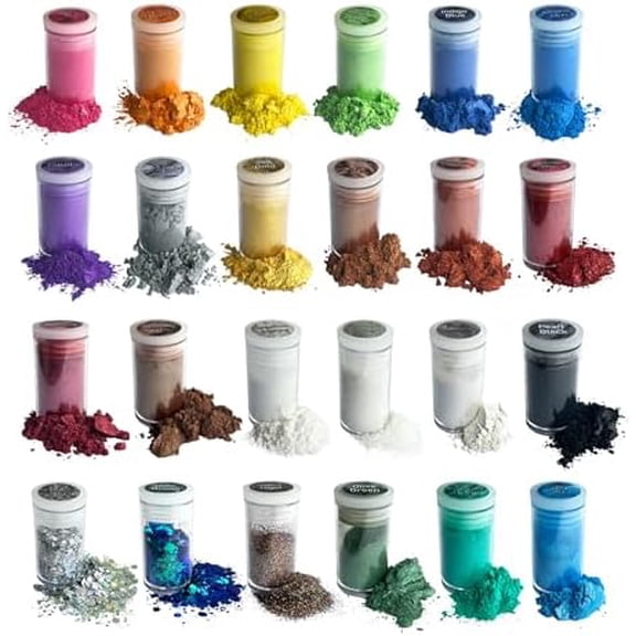 Premium Mica Powder Pearlescent Pigment Set - for Epoxy Resin, Acrylic Paint, Bath Bombs, Soap Making, Nail Polish, Slime, Candle - 24 Colors /0.11oz Each (20 Jars Mica 4 Jars Glitter)$$Art & Craft