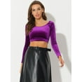 thumbnail image 3 of DARING DIVA Women's Velvet Long Sleeve Scoop Neck Solid Crop Top XS Purple, 3 of 6