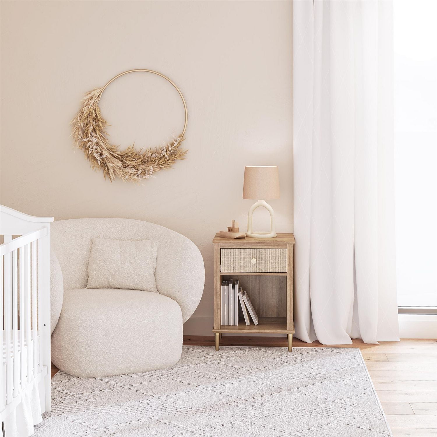 Table de chevet Shiloh de Little Seeds, naturel et rotin