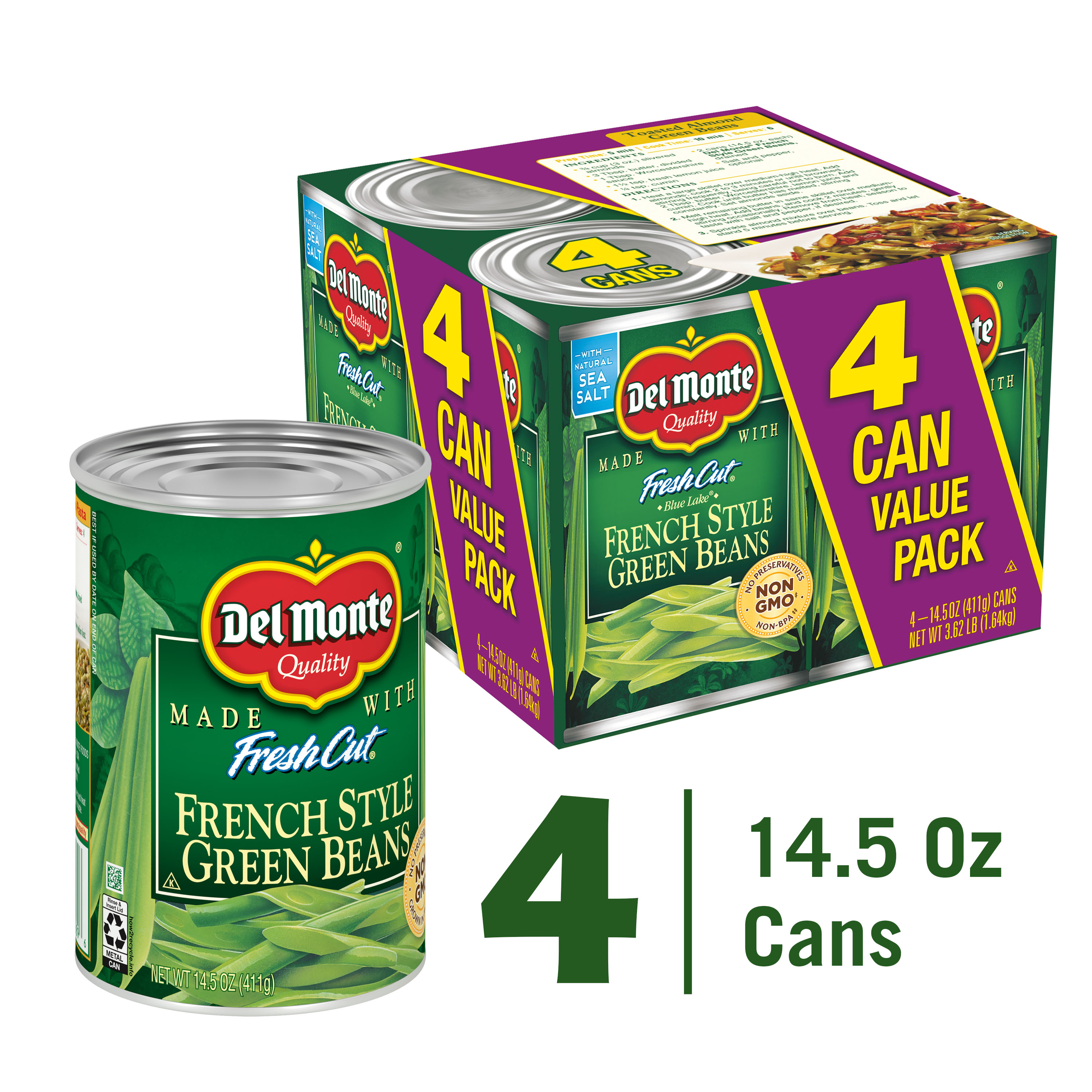 (4 Cans) Del Monte French Style Green Beans, 14.5 oz Can - image 2 of 7