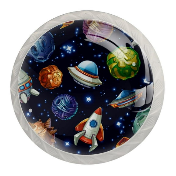 4 Pcs Outer Space Knobs for Kitchen Cabinet Cupboard Dresser Bookcase Drawer Pulls Handles Round Home Decor