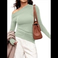 thumbnail image 1 of Blusas de Mujer con Hombros Descubiertos, Elegantes, de Larga, Asimétricas, Ajustadas, para Salir, de Otoño, con Frunces. Verde XS, 1 of 8