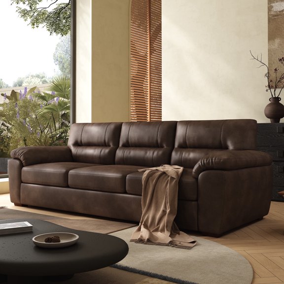 81 inch Leather Sofa for Living Room Three Seater Comfortable Sofa, Air Leather Sofa, Modern mid-Century Vintage Brown for Offic