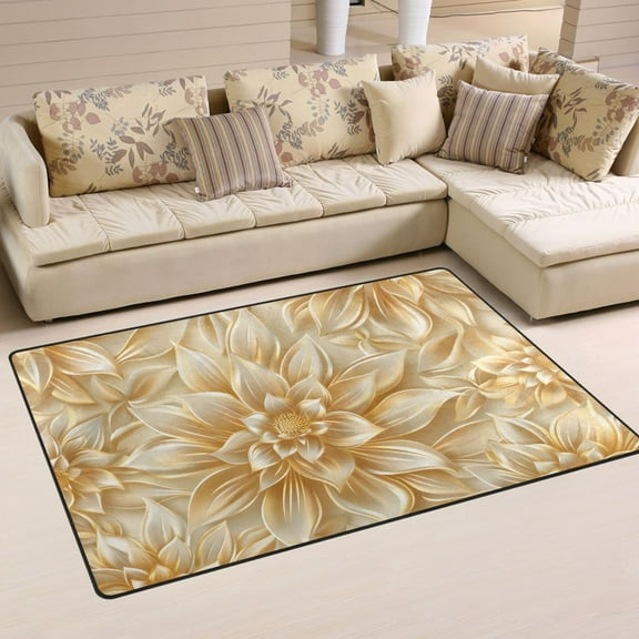 Gold Flowers Area Rug Washable Floor Carpet Mat 60 x 39 inch for Bedroom Living Room Kids Room Home Decor