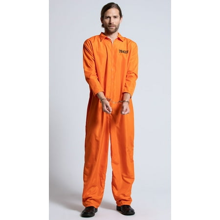 Mens Escaped Prisoner Convict Orange Boiler Suit Costume