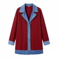 thumbnail image 4 of Hvot&aat Womens Denim Collared Patchwork Ribbed Jacket Button Down Long Sleeve Slim Fit Sweatshirt Cardigan, 4 of 4