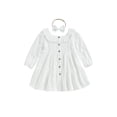 thumbnail image 1 of xiaxaixu Robe de Printemps Douce pour Fille avec Bandeau à Nœud, Couleur Unie, Col à Illets, Manches Longues, Robe Trapèze avec Boutons, 1 of 8
