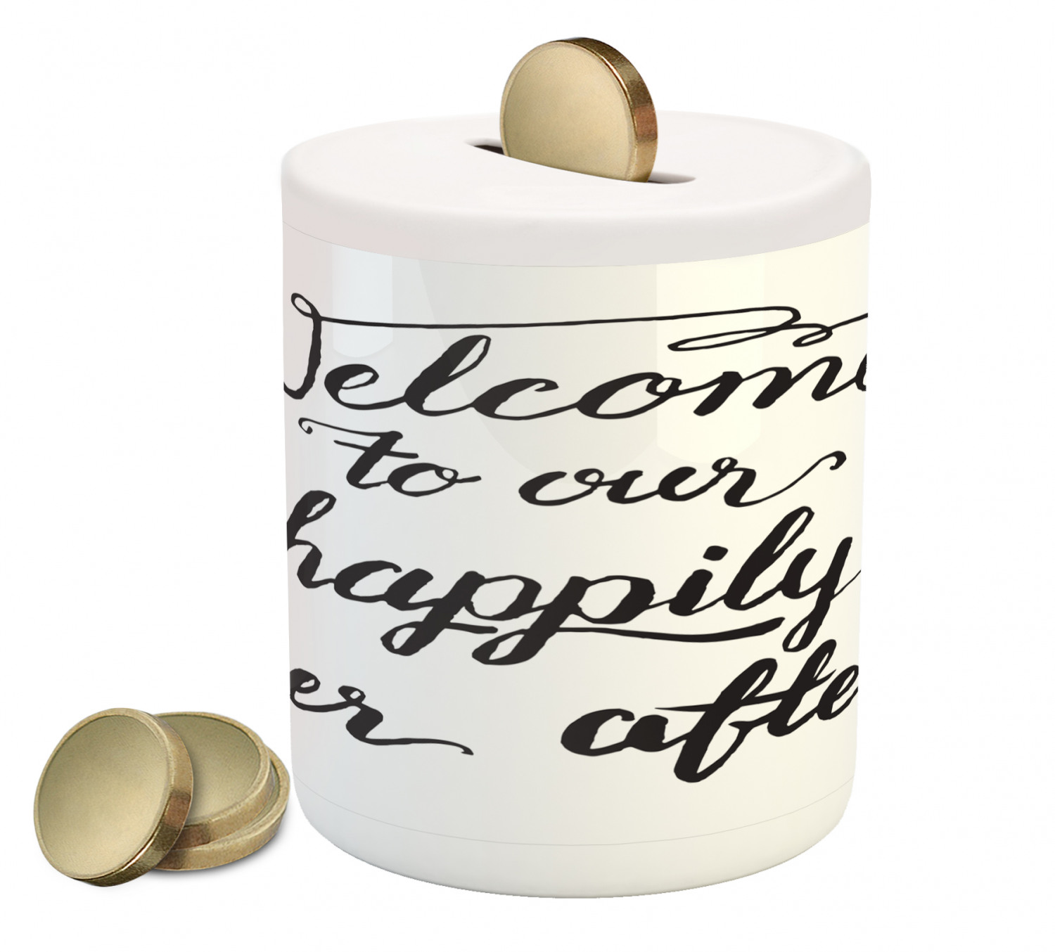 Coin Bank Lettering Saying Piggy Bank, Vintage Fountain Pen Lettering Wedding Welcome to ...