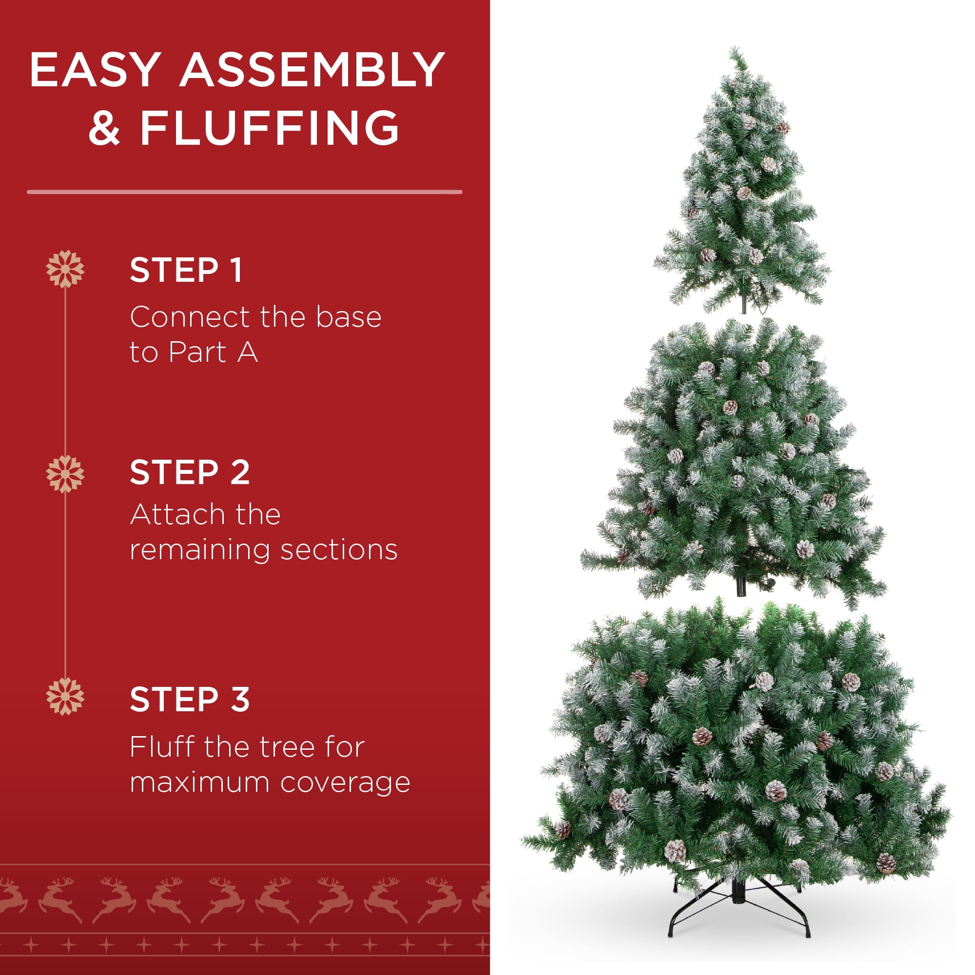 Best Choice Products 7.5ft Pre-Lit Pre-Decorated Holiday Christmas Pine Tree w/ Flocked Tips, 550 Lights, Base - Green