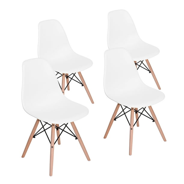 FurnitureR Pack de 4 Chaises Scandinaves en Plastique en Bois Blanc