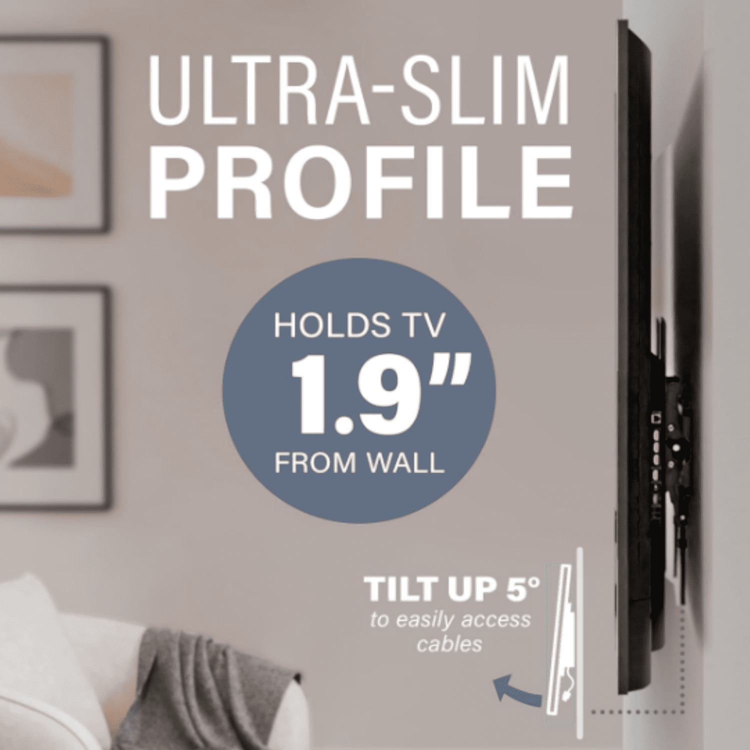 Universal Low Profile Tilt TV Wall Mount for 37" - 80" LED, LCD & Plasma TVs, Eliminates Glare with 10º of Tilt & Post-Install Adjustments - 3 Step Install