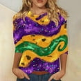 thumbnail image 2 of successthop Women Mardi Gras Blouse Casual Oversized Plus Size Crewneck Shirts Lightweight 3/4 Sleeve Festival Tops 4XL, 2 of 5