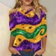 thumbnail image 1 of RKSTN Mardi Gras 3/4 Sleeve T Shirts for Women Top Oversized Crewneck Carnival Mask Print 3/4 Length Sleeve Shirt Womens Casual Round Neck Mask Tuesday Carnival Party Three Quarter Sleeve Tee Shirt, 1 of 5