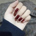 thumbnail image 3 of 24pcs/set Simple Design Pure Color Fake Nail Long Nail Art Tips with Glue Ladies Sexy Wine Red Color False Nails, 3 of 7