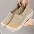 thumbnail image 4 of HTHLVMD Women's Knit Slip-On Sneakers, Breathable Mesh Casual Shoes, Women's Casual Slip-On Loafers Comfortable Round Toe Flat Shoes for Daily Wear and Travel, Khaki 8, 4 of 7