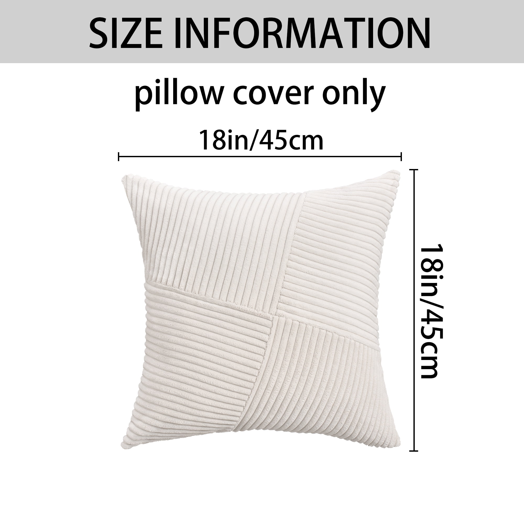 Unique Bargains Solid Corduroy Throw Pillow Covers Set of 2 Beige 18" x 18"