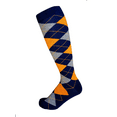 thumbnail image 2 of Men's Knee High Argyle/Plaid/Scottish Tartan Golf Sports Wedding Groomsman Party Events Christmas Father's Day Giftable Teamwork Casual Dress Socks In Navy with Gold Yellow and Heather Gray Color, 2 of 8