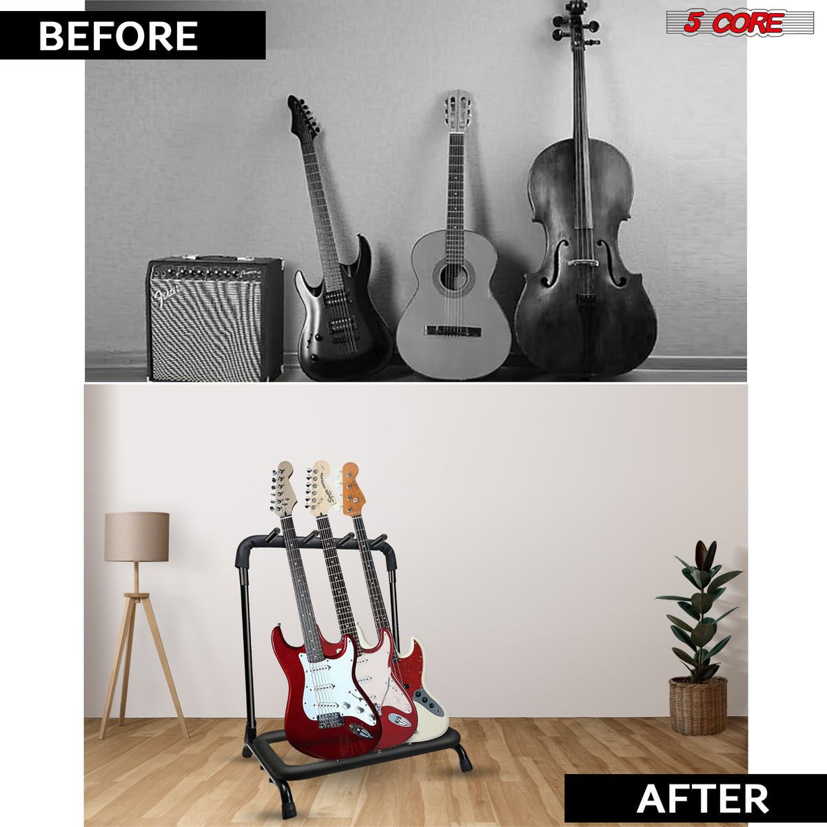 Guitar Rack 3 Slot Multi Guitar Stand Triple Display Floor Stand Safe Storage Foldable Portable for Electric Acoustic Flying V Guitars - GRack 3N1