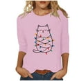thumbnail image 2 of Cadancy Womens Christmas Tops Xmas Cute Print Vintage Casual Blouses Plus Size Party Winter Crew Neck Shirts Dressy 3/4 Sleeve Funny Holiday Tshirts, 2 of 5