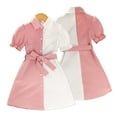 thumbnail image 5 of WOLLED Toddler Kids Girls Summer Shirt Dress Button down Lapel Onesies Skirt with Bowknot Short Sleeve Colorblock Shirt Dress for 4-7 Years Old, 5 of 11