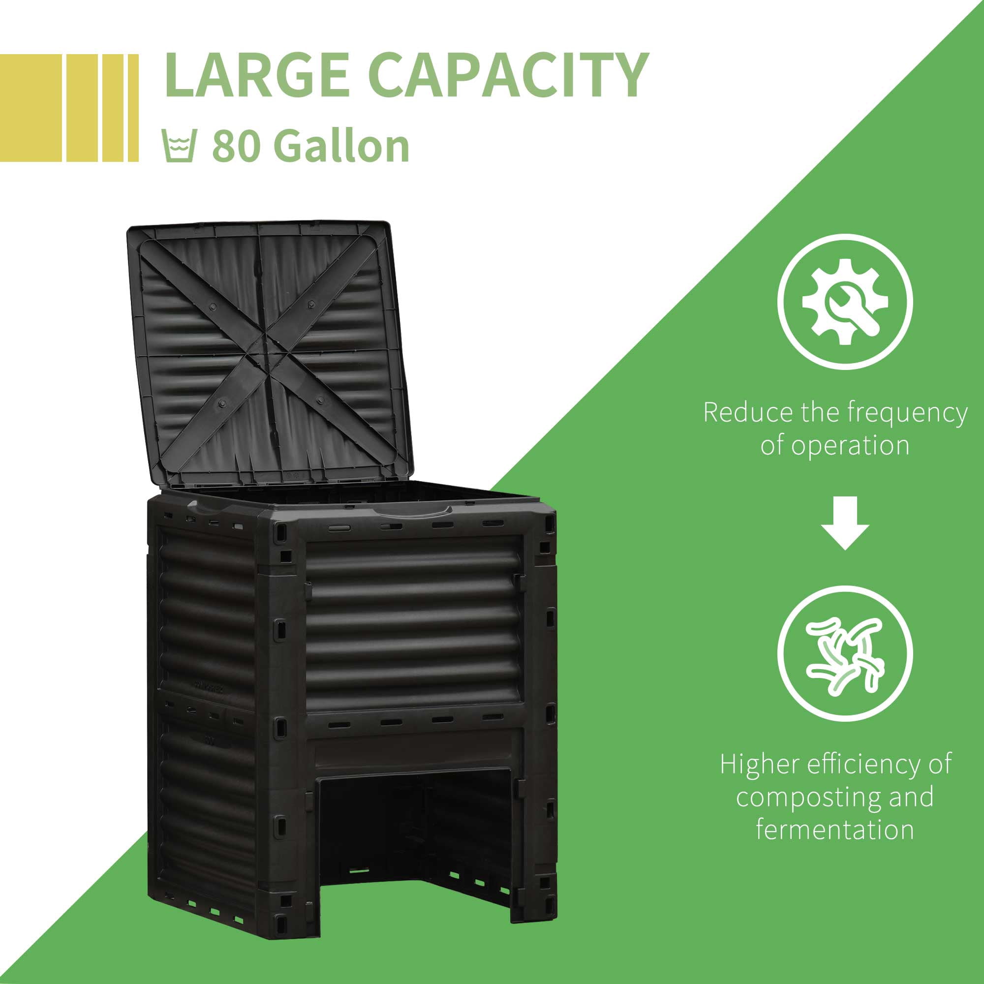 Garden Compost Bin 80 Gallon Outdoor Large Capacity Composter Fast Create Fertile Soil Aerating Box, Easy Assembly, Black