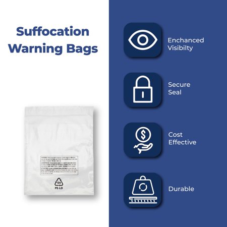 10 x 15" Layflat Bags w/ Suffocation Warning 2 Mil 1000/Case Poly Bags