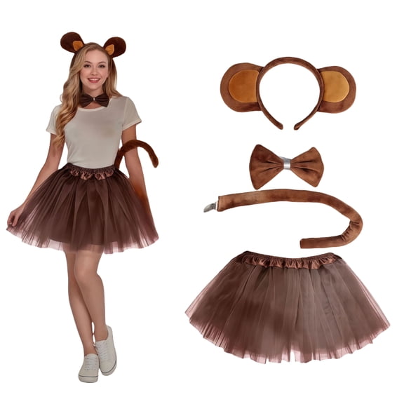 Women'S Halloween Tulle Skirt Costume With Headband, Bow Tie And Tail, Animal Cosplay Outfit For Costume Parties, Dance Events, Photo Sessions, Role Play And Themed Celebrations, Party Dress Up
