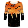 thumbnail image 3 of Women's 3/4 Sleeve Round Neck Halloween Printed Casual Fashion Top, 3 of 4