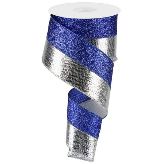 Metallic & Glitter Wired Edge Ribbon - 2.5" x 10 Yards (Silver, Blue)